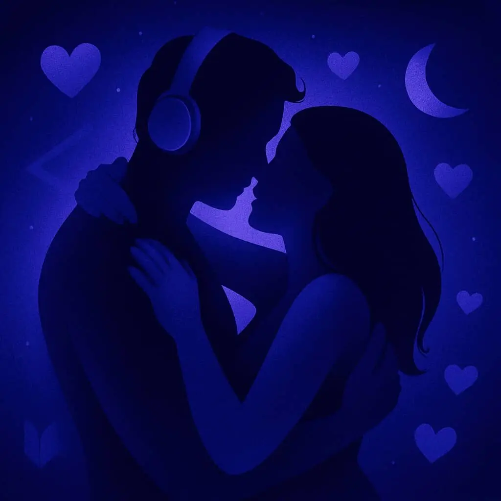 a man and woman kissing in the dark